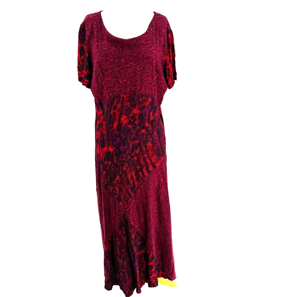 90s Carole Little Bohemian Maxi Dress Women's 16 Maroon Floral Cottagecore VTG